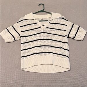 Old Navy V-Neck Striped Sweater - Black & Cream